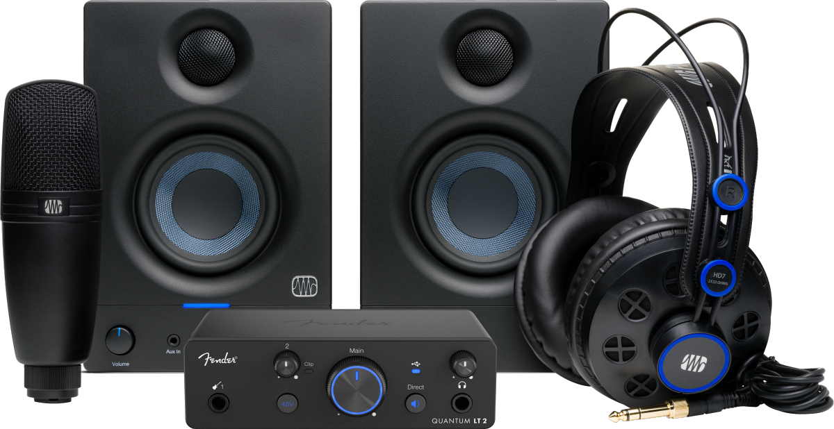 Fender Quantum Complete Bundle full home studio kit with audio interface monitors microphone and headphones